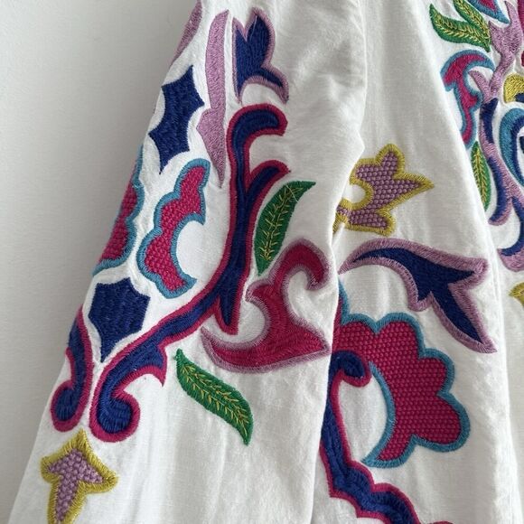 Anthropologie Maeve Olympia Dress XS Embroidered Cotton Linen Tunic Boho Resort - Picture 3 of 16